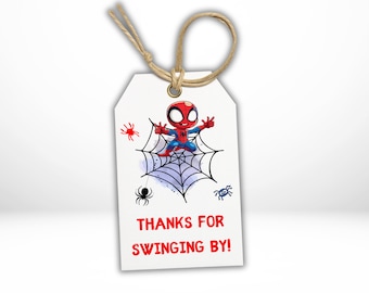 Spiderman Birthday Tags, Thank You Tag, Spiderman Party Favor Label, Gift Tag, Kids Editable Printable