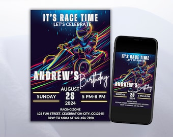 Go Kart Birthday Invitation: Racing Party, Editable Canva Template (Digital Download)