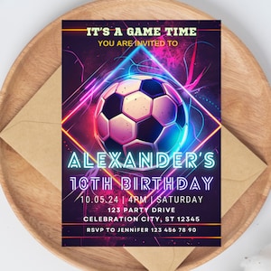 Neon Soccer Birthday Invitation: Editable Template (Digital Download)