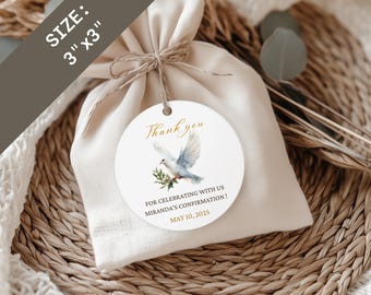 Confirmation Thank You Tags: Dove Favor Stickers, Editable Canva Template (Digital Download)