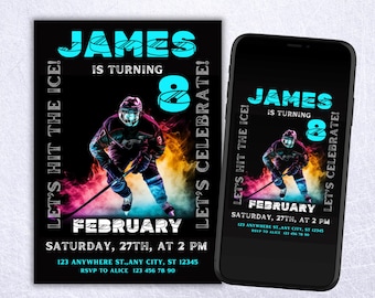 Hockey Birthday Invitation | Personalized Ice-Hockey Invite Template | Sport Bday Card, Instant Download