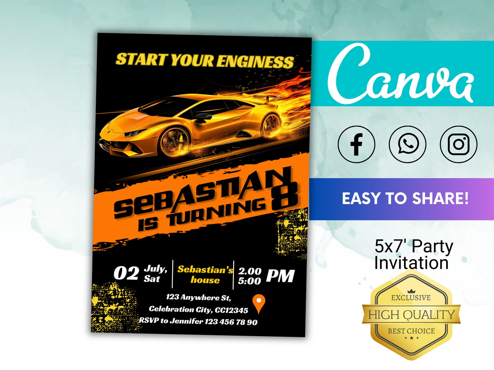 Lamborghini Birthday Invitation, Race Car Party Invite, Editable ...