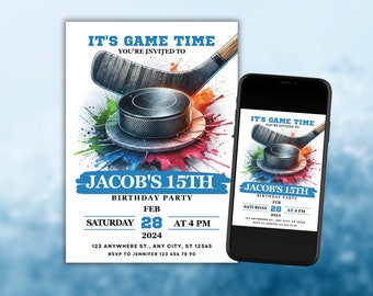 Editable Hockey Birthday Invitation: Game Time Theme (Digital Download)