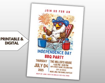 4th of July BBQ Invitation Template,Independence Day Picnic, Patriotic Theme (Editable Canva)