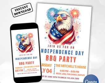 Editable 4th of July BBQ Invitation Template (Digital Download)
