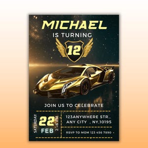Editable Lamborghini Birthday Invitation | Race Car Theme for Boys | Instant Download, Customizable Sport Car & Fun Invite