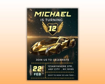 Editable Lamborghini Birthday Invitation Card , Race Car Theme for Boys, Instant Download, Customizable