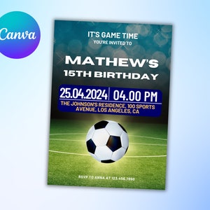 Bearbeitbare Fußball Geburtstagseinladungsvorlage: Canva Sport Invite (Digitaler Download)