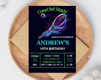 Invito di compleanno a tema tennis: modello personalizzabile per la festa (download digitale)