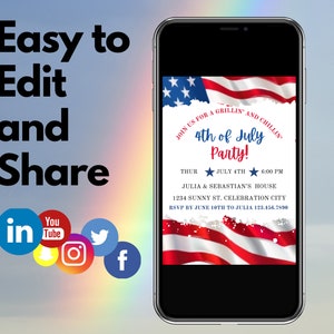 Printable 4th of July Invitation Template Editable Fourth of July Celebration Invitation  Fireworks Neighborhood  Party Instant Download