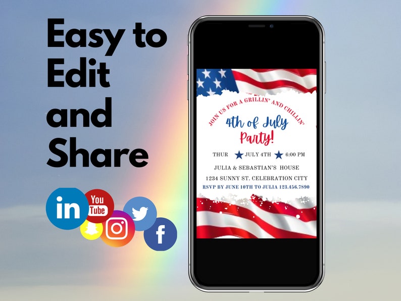 Printable 4th of July Invitation Template Editable Fourth of July Celebration Invitation  Fireworks Neighborhood  Party Instant Download