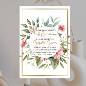 Editable First Communion Invitation Template Instant Download, Printable First Holy Communion Invitation, Editable Invitation, Canva