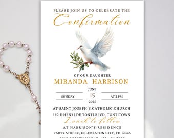 Bevestigingsuitnodiging, bewerkbare sjabloon, viering van het Heilig Sacrament, Instant Download