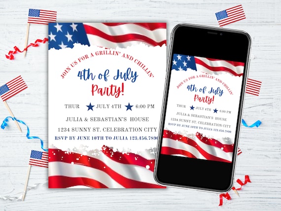 Editable 4th of July Party Invitation Template (Digital Download)