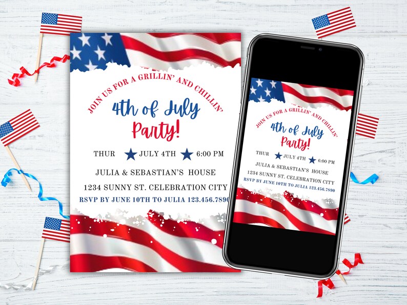 Printable 4th of July Invitation Template Editable Fourth of July Celebration Invitation  Fireworks Neighborhood  Party Instant Download