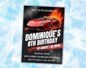 Race Car Birthday Invitation, Editable Canva Template, Boys Birthday Party Invite, Digital Download, Racing Theme Invitation
