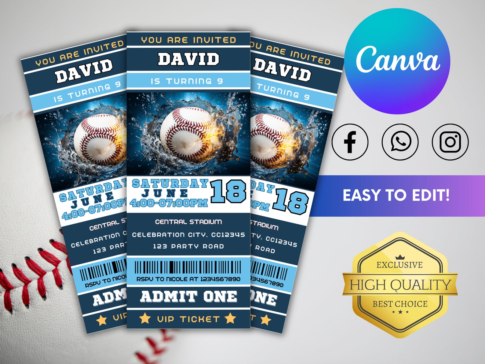 Editable Softball Birthday Invitation, Baseball Ticket Invitation ...