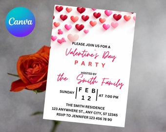 Editable Digital Valentine Invitation, Valentine Party Invite, Valentine Party Invite, Instant Download, Editable Template in Canva