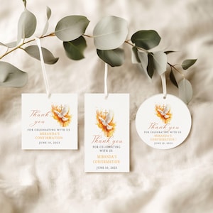 Etichette per bomboniere di conferma modificabili / Etichette di ringraziamento con colomba / Modello Canva / Etichette stampabili per la conferma della bambina / Etichette regalo fai da te