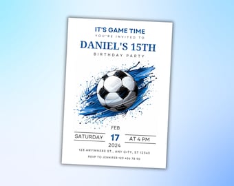 Soccer Birthday Invitation, Football Party Invite, Kids Editable Template, Canva Design