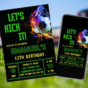Fußball-Geburtstagseinladungsvorlage: Jungen-Fußballparty, bearbeitbare Canva (Digital Download, 5 x 7 Zoll