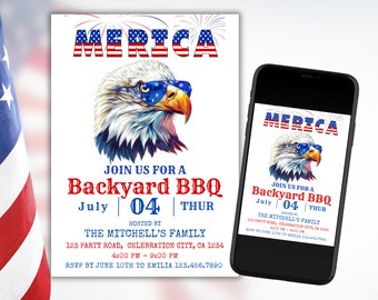 Plantilla editable de invitación a barbacoa del 4 de julio (descarga digital)