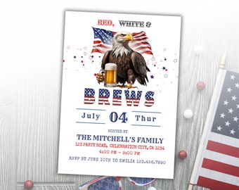 Patriotic Beer 4th of July Invitation: Editable BBQ Party Invite (Digital Download)