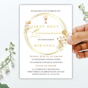 Editable First Holy Communion Invitation, Canva Template - Etsy