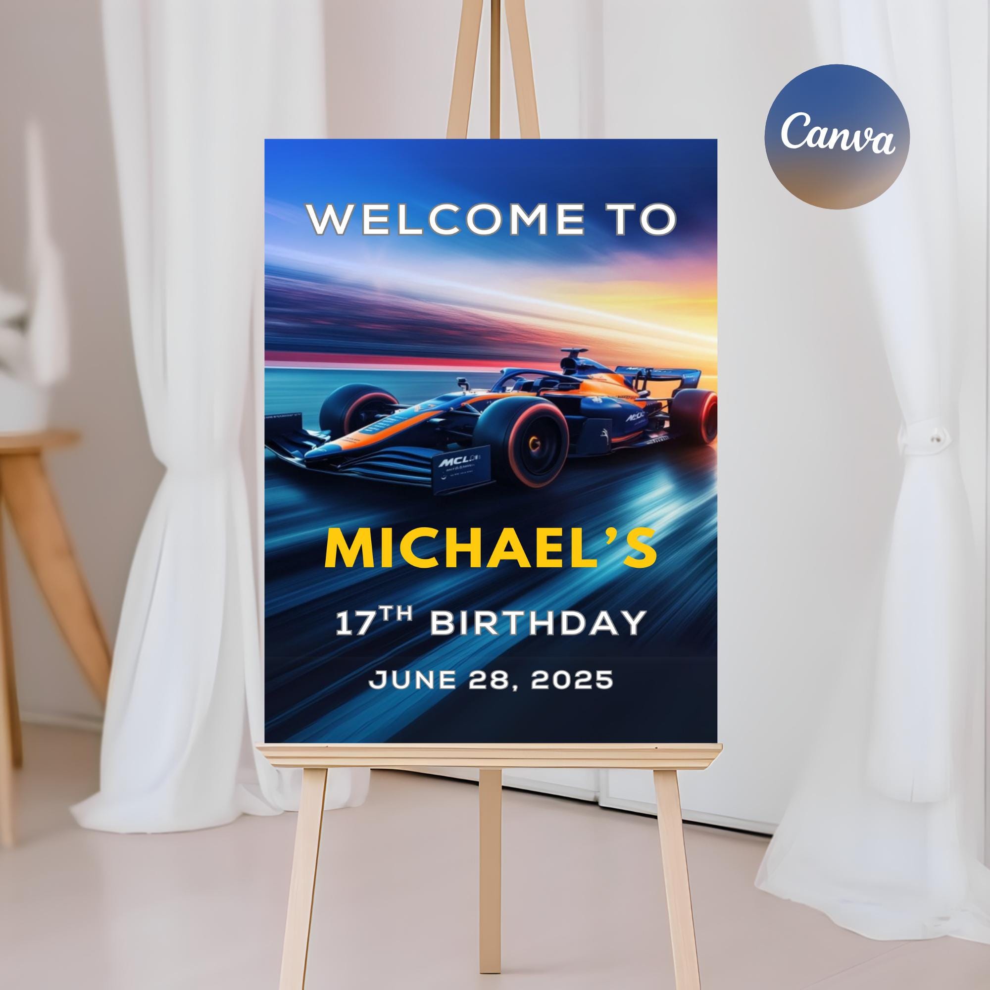 Editable Race Car Birthday Welcome Sign Template, Formula 1 Party Decor ...
