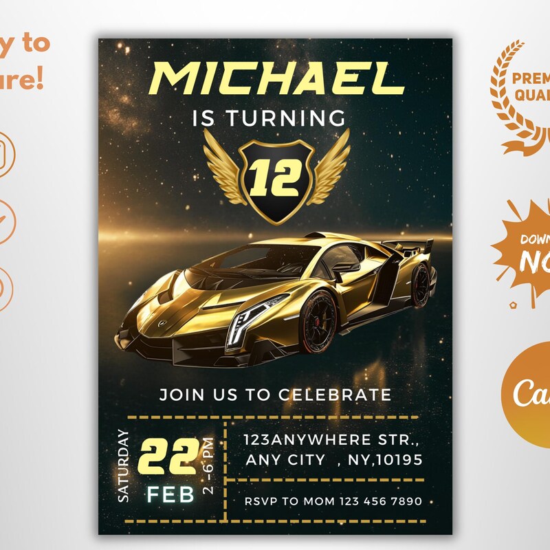 Lamborghini Birthday Invitation - Etsy