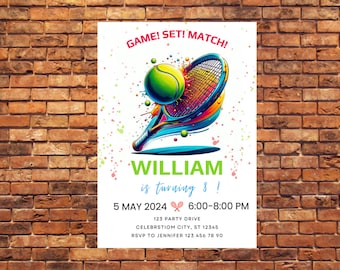 Tennis Birthday Invitation: Printable Tennis Party Invite (Editable in Canva)