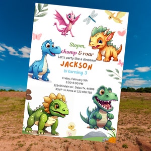 Editable Dinosaur Birthday Party Invitation Template, Dinosaur Birthday Invitation,  Editable Invitation, Canva Template