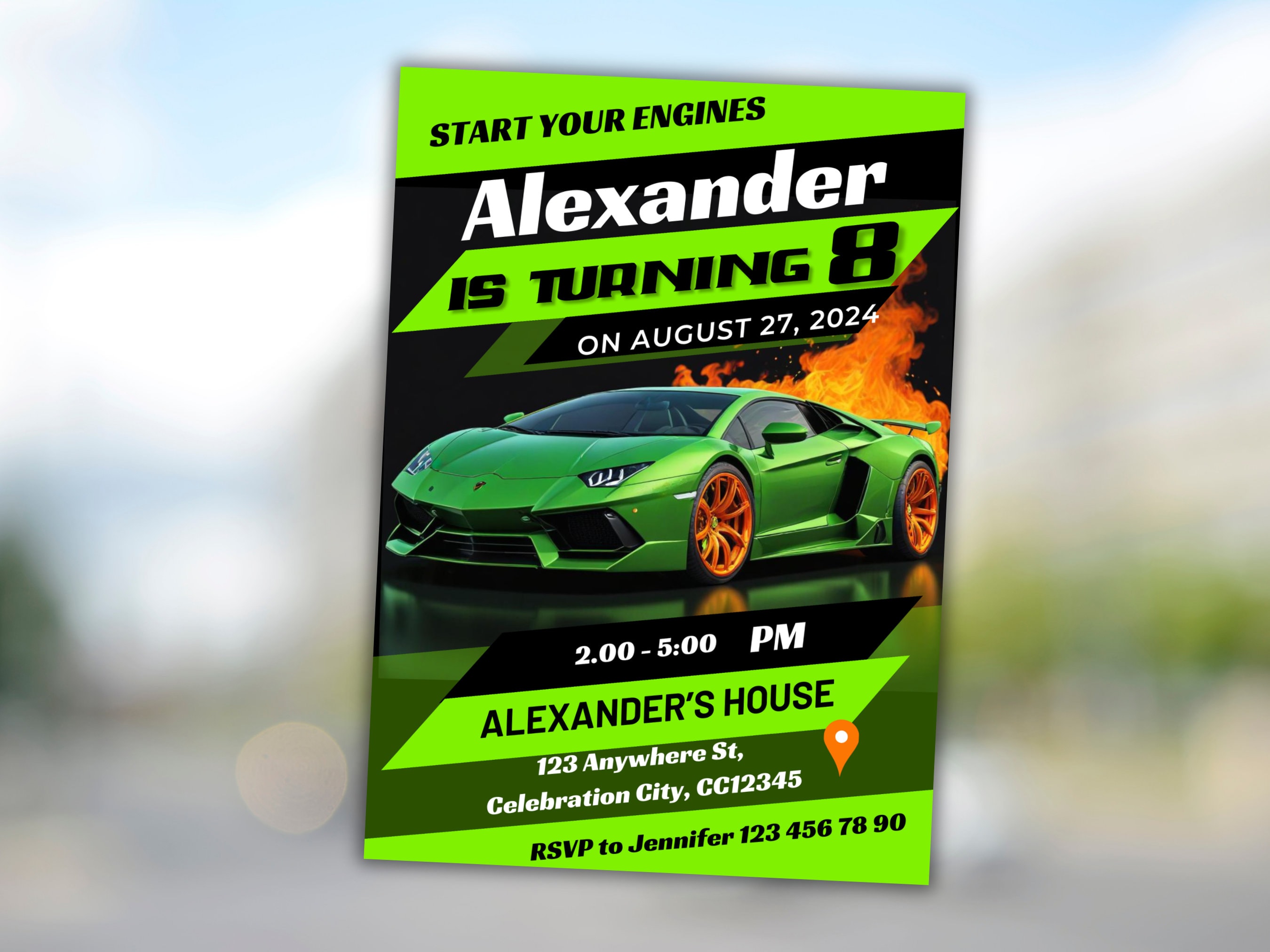 Editable Car Birthday Invitation, Race Car Birthday Template, Lamborghini Sport Car Invite, Editable Car Themed Invitation