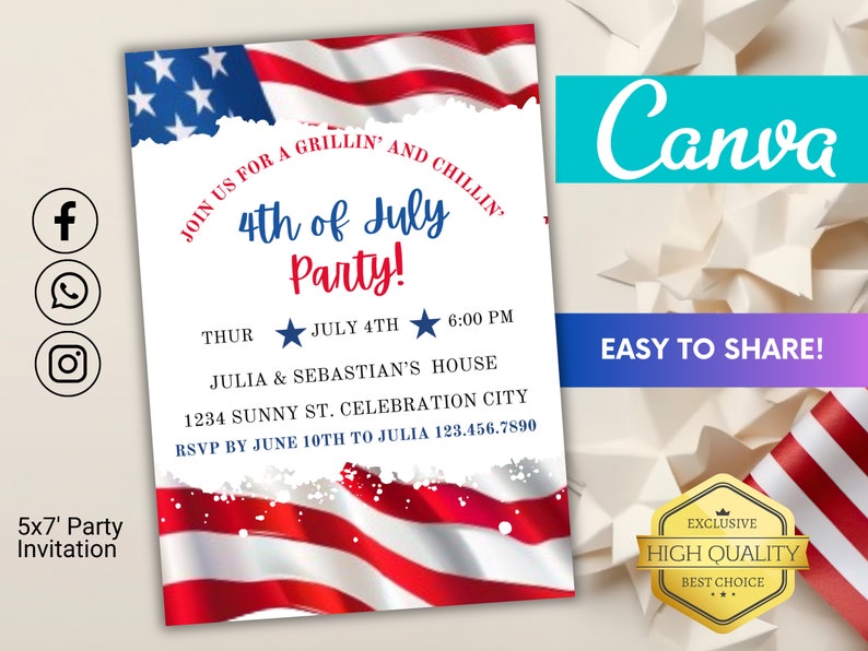 Printable 4th of July Invitation Template Editable Fourth of July Celebration Invitation  Fireworks Neighborhood  Party Instant Download