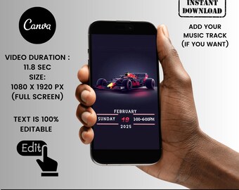 Formula One Birthday Video Invitation: Race Car Party (Canva Template)