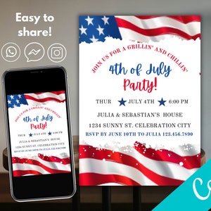 Printable 4th of July Invitation Template Editable Fourth of July Celebration Invitation  Fireworks Neighborhood  Party Instant Download