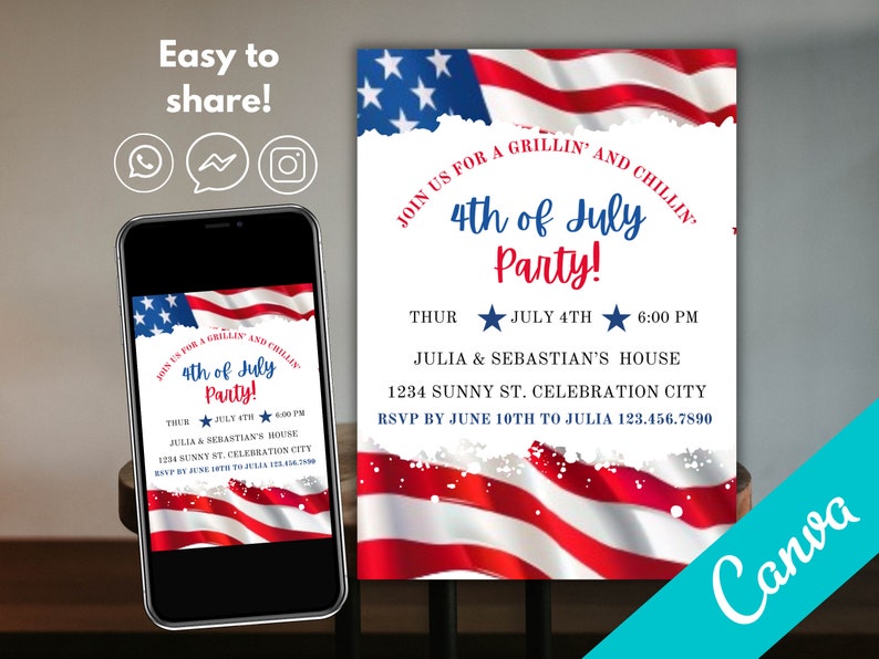 Printable 4th of July Invitation Template Editable Fourth of July Celebration Invitation  Fireworks Neighborhood  Party Instant Download