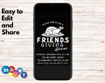 Friendsgiving Invitation: Thanksgiving Turkey Party Template (Digital Download)