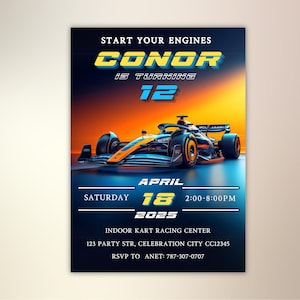 Formula 1 Birthday Invitation | Race Car Party Invite | McLaren F1 Birthday |  Digital Download