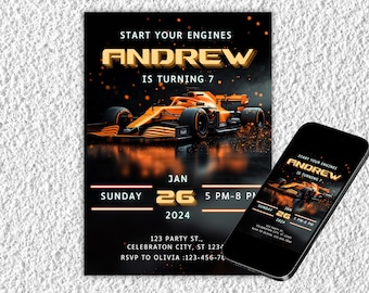 Invitation d'anniversaire de Formule 1 : voiture de course (téléchargement numérique)