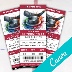 Lebendige Hockey Ticket Einladung Vorlage Sport Einladung Einladung Junge Thema Party jedes Alter bearbeitbare Datei, bearbeiten, Herunterladen und drucken
