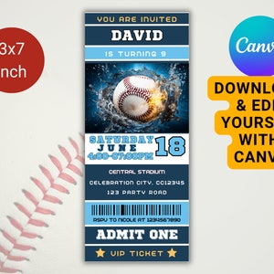 Editable Softball Birthday Invitation, Baseball Ticket Invitation ...
