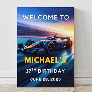 Editable Race Car Birthday Welcome Sign Template, Formula 1 Party Decor, Self-Edit in Canva