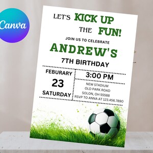 Soccer Birthday Invitation Editable Template, Sport Birthday Invitation, Football Birthday Invite, Kid Invite, Boys Party Canva Template