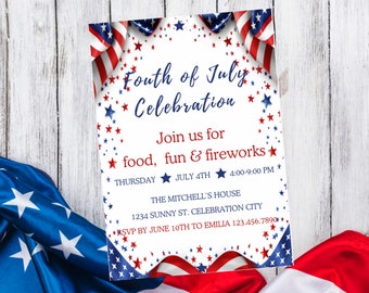 Independence Day Invitation Template: Patriotic 4th of July Party (PDF, JPG, PNG)