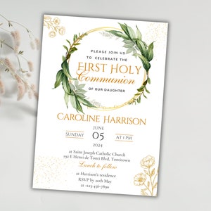 First Communion Invitation, Holy 1st Communion Invite, Printable Template, Instant Download