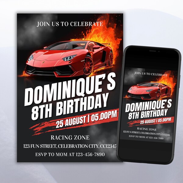 Lamborghini Birthday Invitation - Etsy