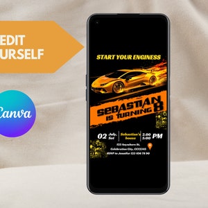 Lamborghini Birthday Invitation, Race Car Party Invite, Editable ...