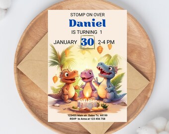 Dinosaur Birthday Invitation: Modern Dino Party, Editable Template (Digital Download)