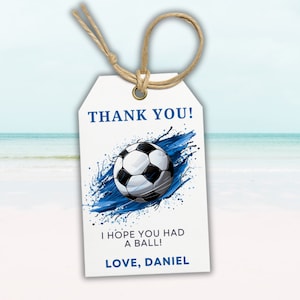 Fußball-Geburtstags-Tags, Dankeschön-Tag, Fußball-Party-Geschenk-Label, Sport-Geschenkanhänger, Kinder bearbeitbar druckbar